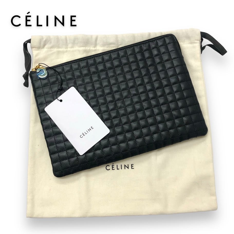 CELINE セリーヌ レディース レザー クラッチバッグ Cチャーム 